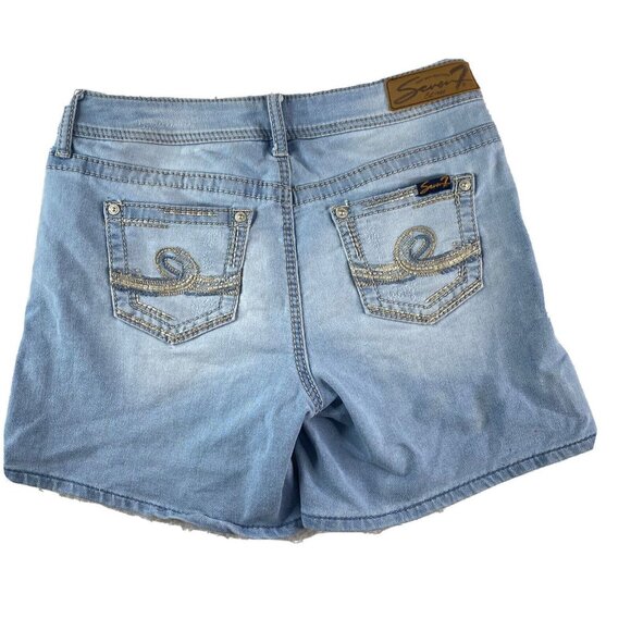 Seven7 Jean Shorts Womems 4 Distressed Blue 28x5.5 Stretch Demin Low Rise - Picture 2 of 16